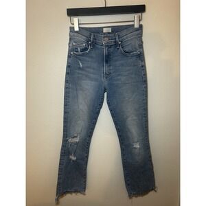Mother The Insider Crop Step Fray Jeans 26 Stretch‎ Light Wash Denim